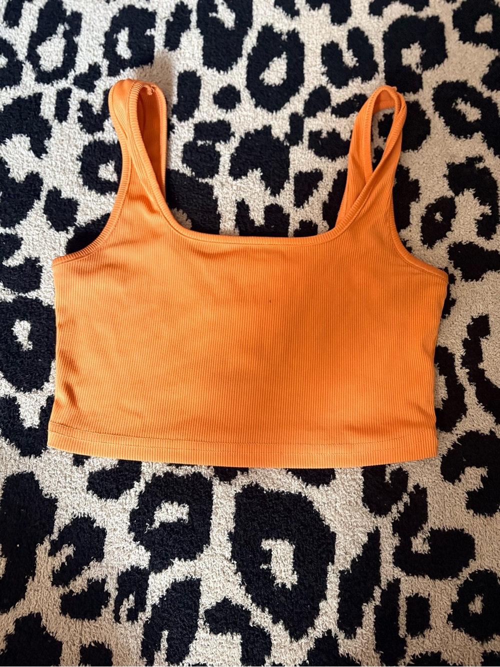 Ribbed Orange Square-Neck Crop Tank Top
